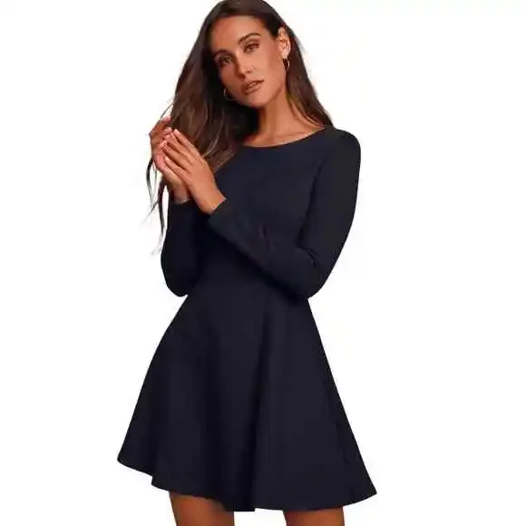 Lulus | Dresses | Lulus Womens Forever Chic Skater Dress Size Medium Black  Long Sleeve Jd637 | Poshmark